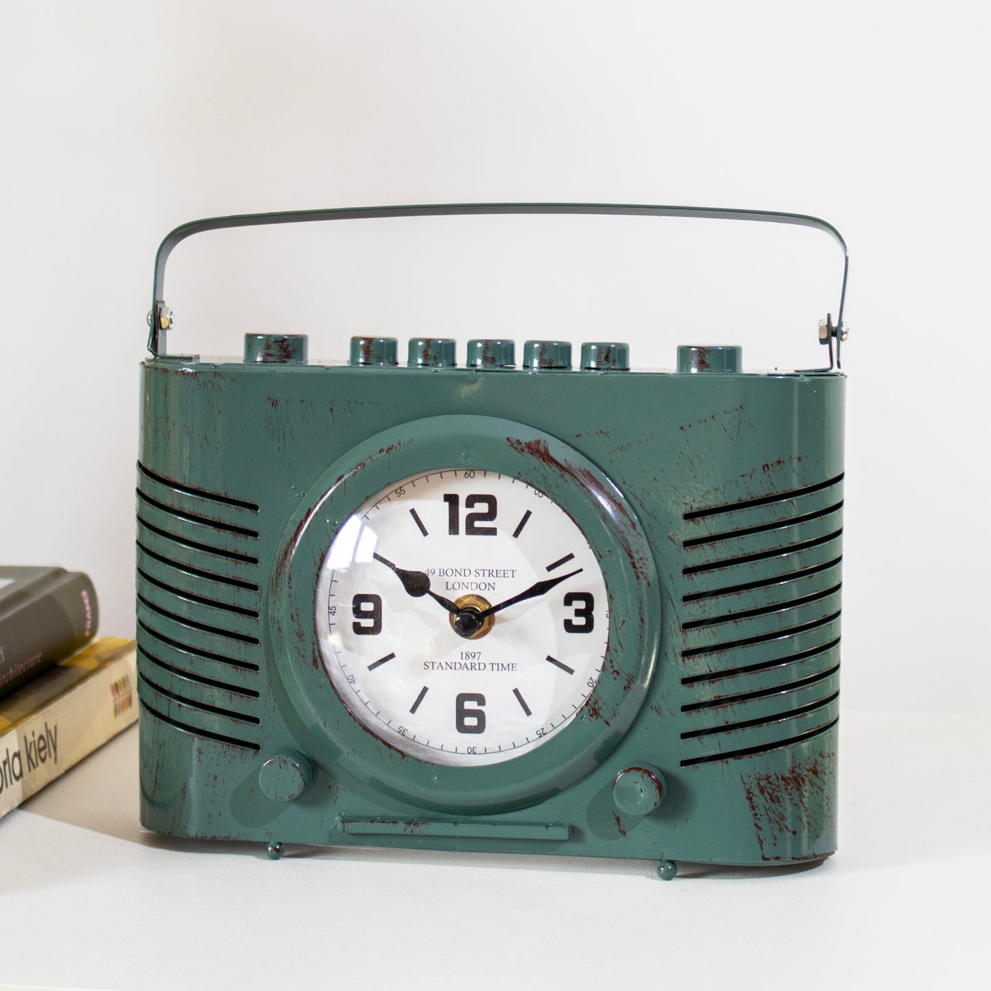 Green Vintage Radio Mantel Clock