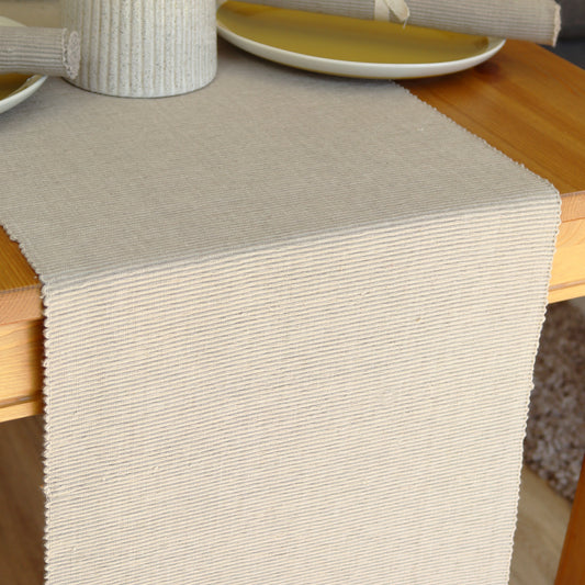 Grey Ribbed Cotton Table Runner