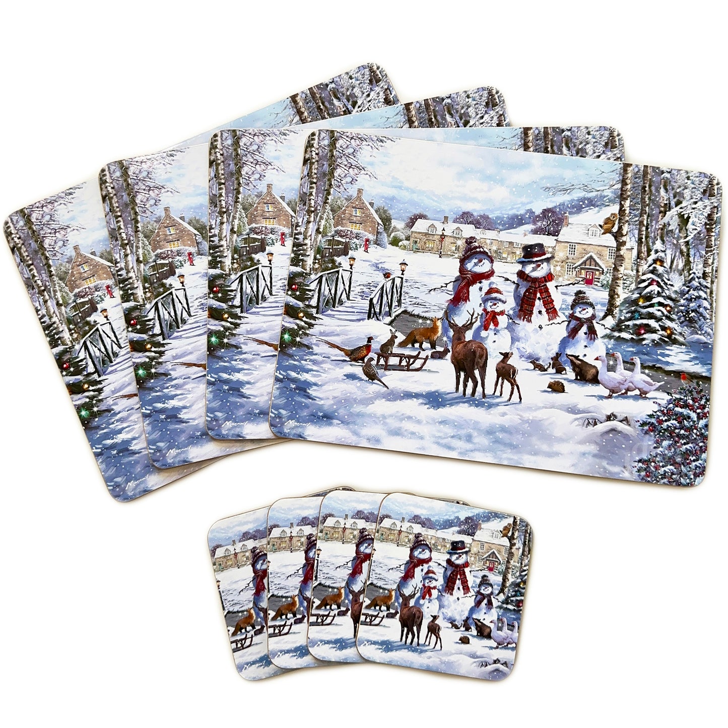 Set mit 4 magischen Weihnachts-Tischsets und Untersetzern