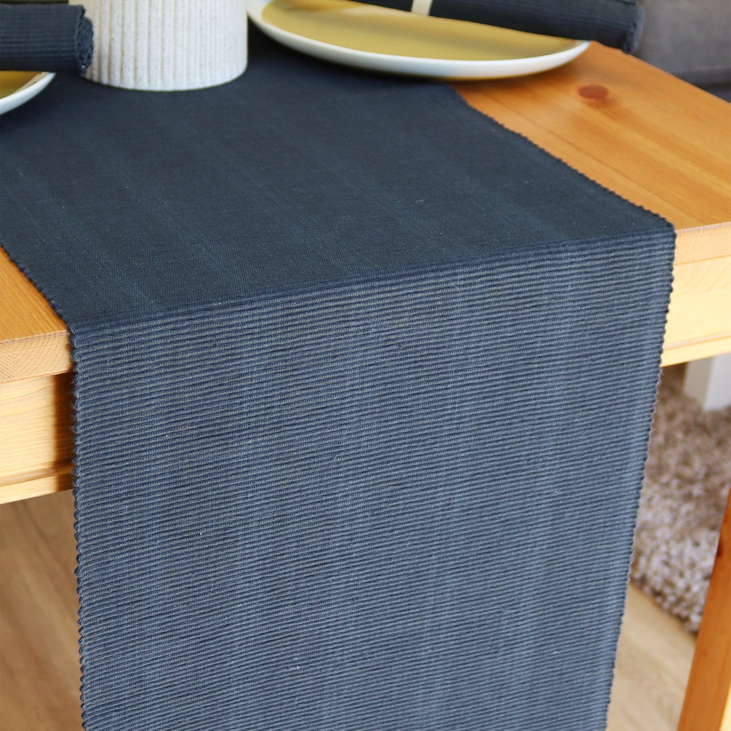Navy Ribbed Cotton Table Runner
