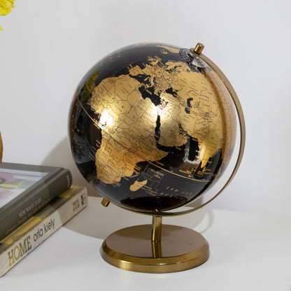 Glossy Black & Gold Base Globe