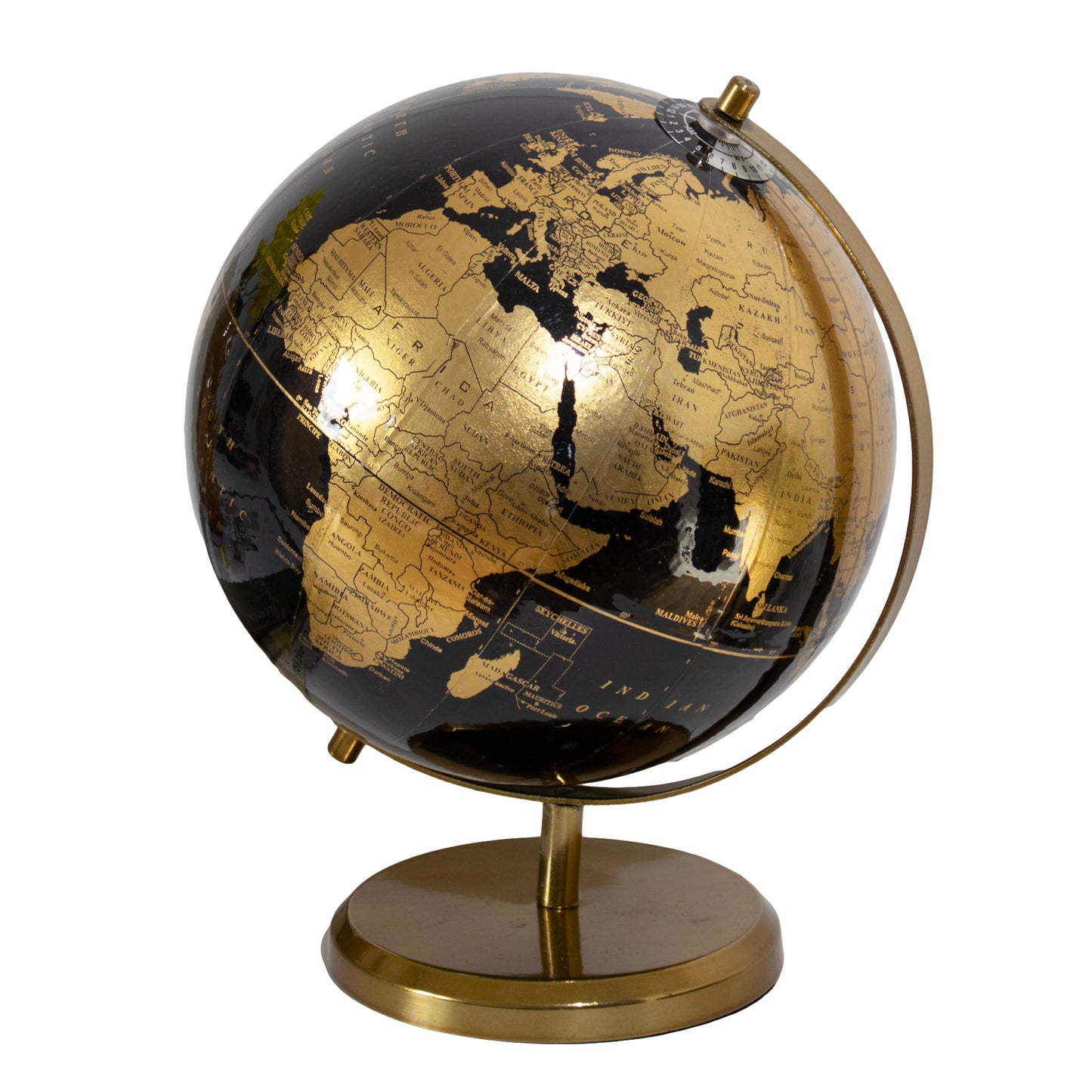 Glossy Black & Gold Base Globe