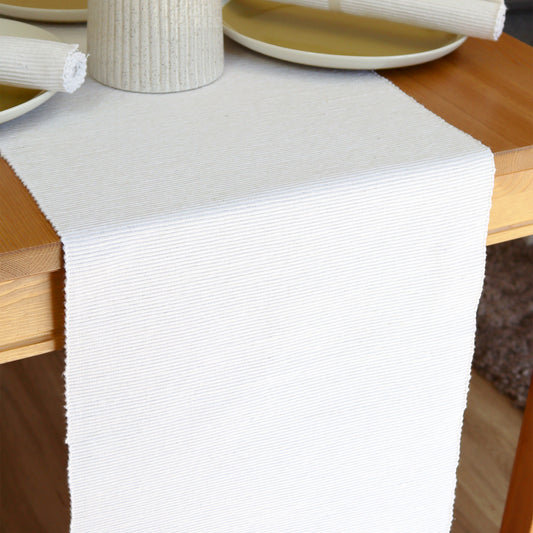 White Ribbed Cotton Table Runner