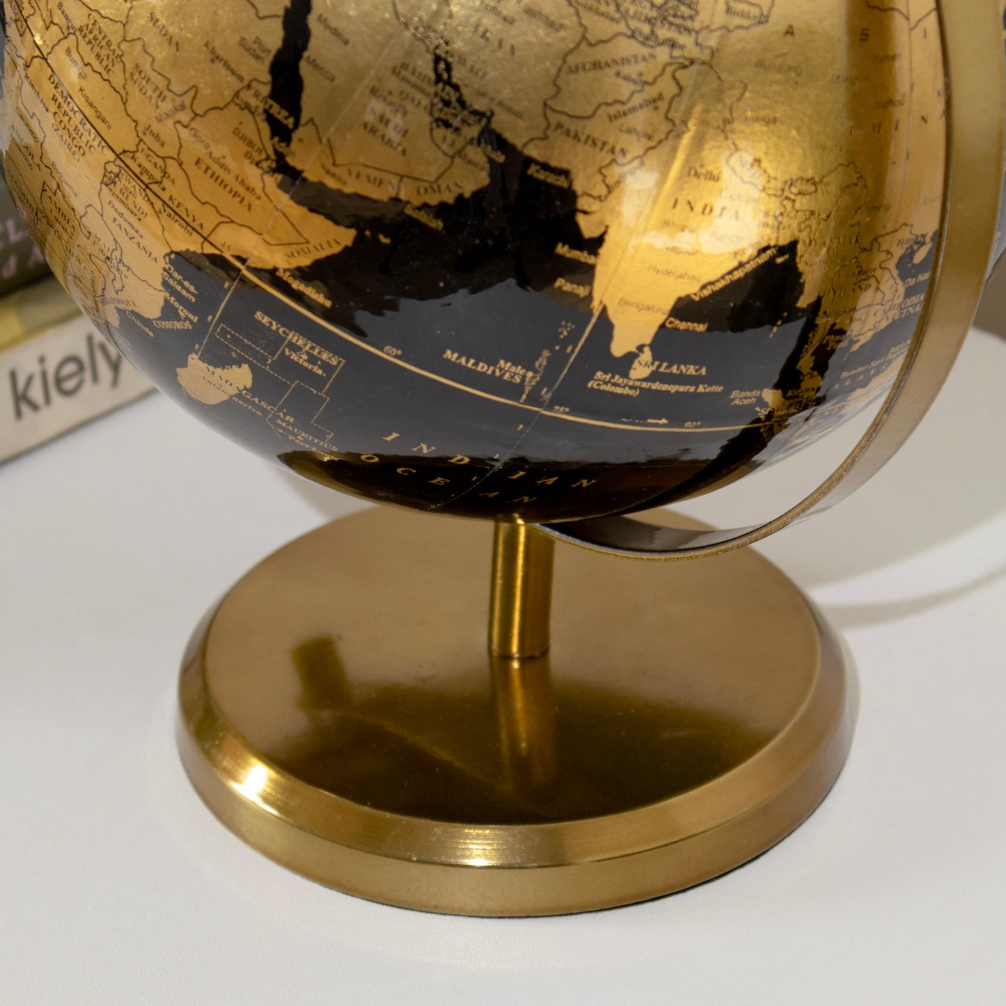 Glossy Black & Gold Base Globe