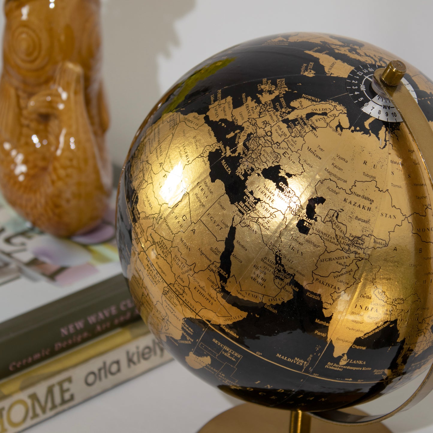 Glossy Black & Gold Base Globe