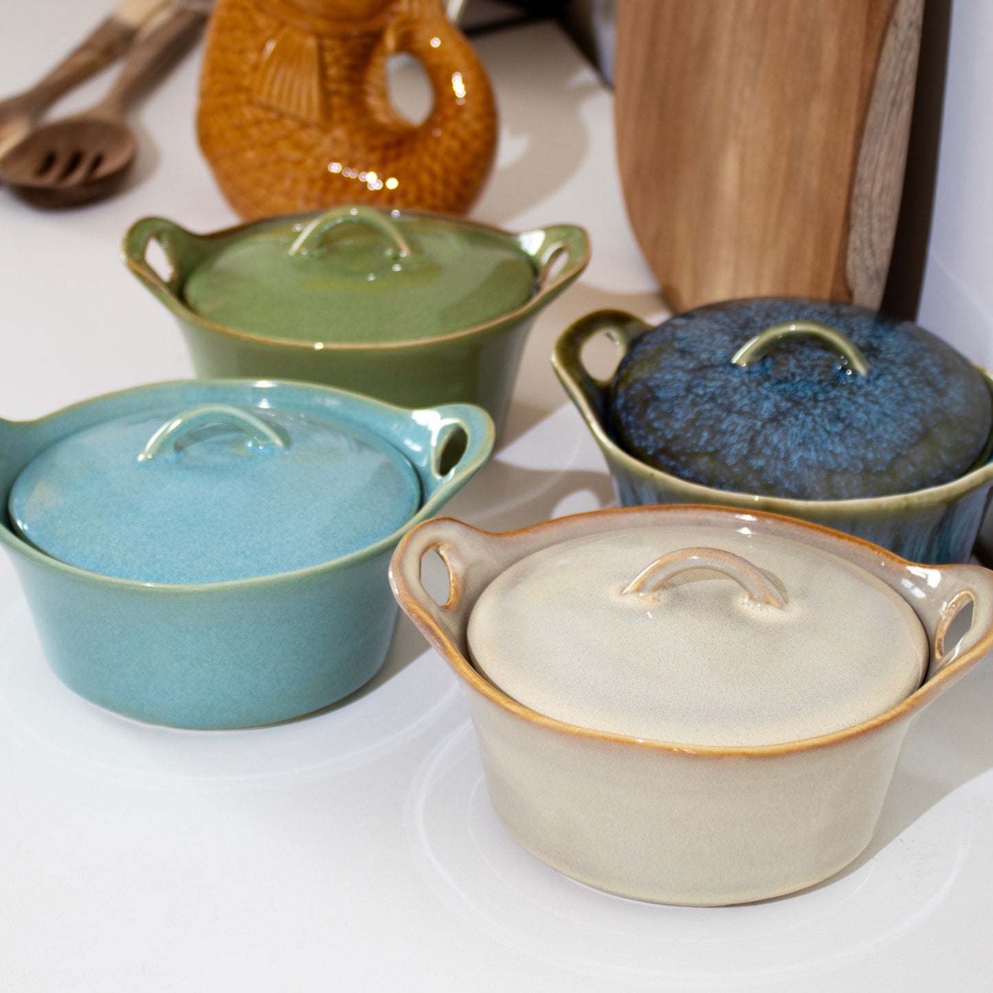 Set Of 4 Reactive Glaze Mini Casserole Dishes