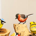 4 Hand Carved Birds On Driftwood Sculpture