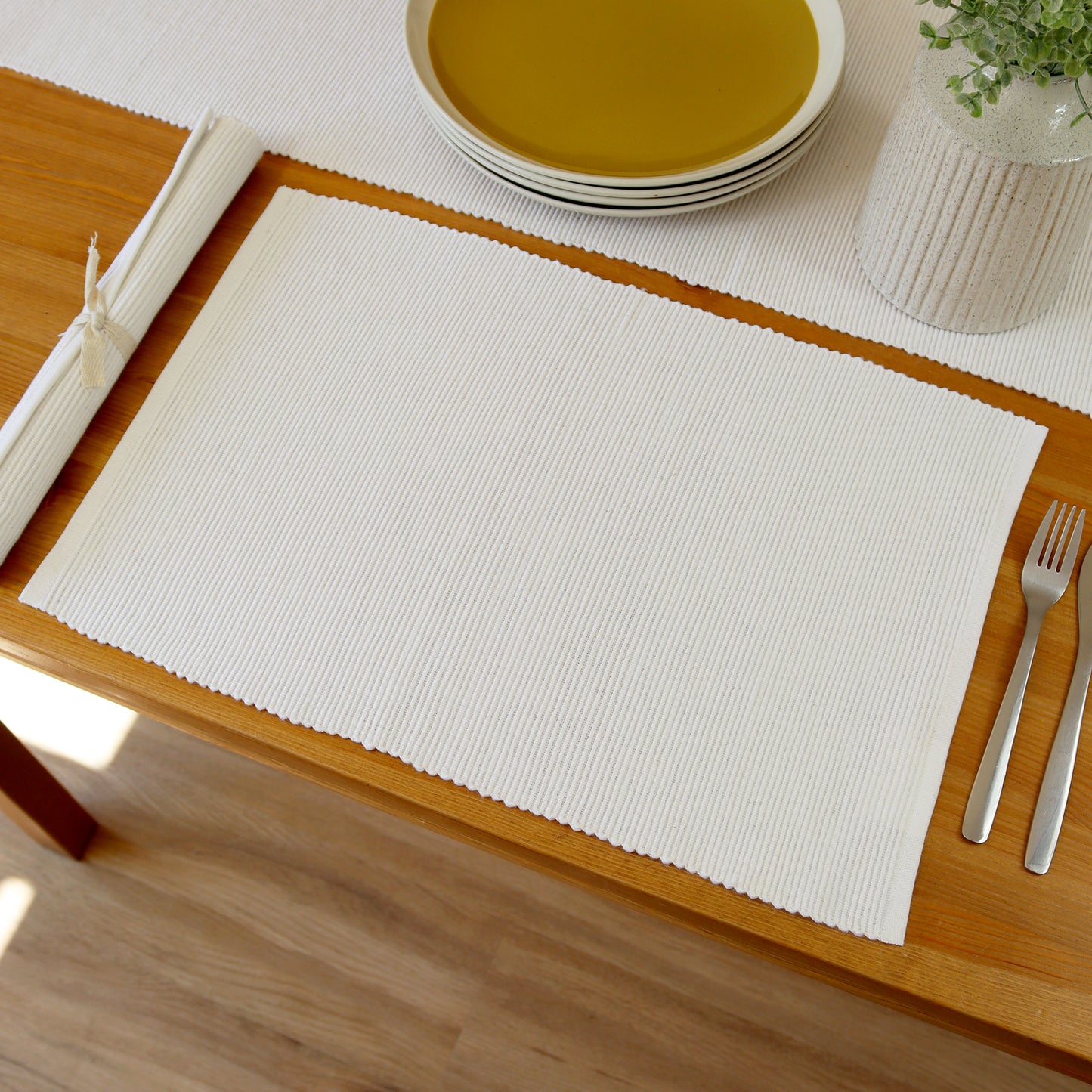 White Ribbed Cotton Placemats Set Of 4