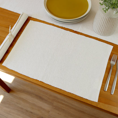 White Ribbed Cotton Placemats Set Of 4