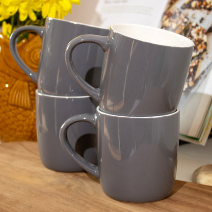 Set of 4 Charcoal Grey Stoneware Mugs