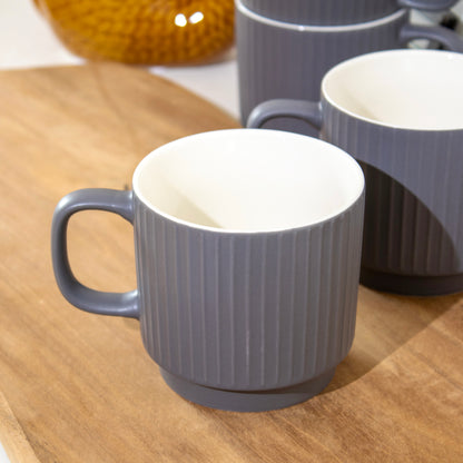 Set of 4 Grey Ribbed Stacking Mugs