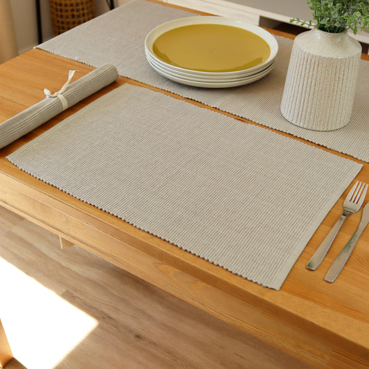 Grey Ribbed Cotton Placemats Set Of 4