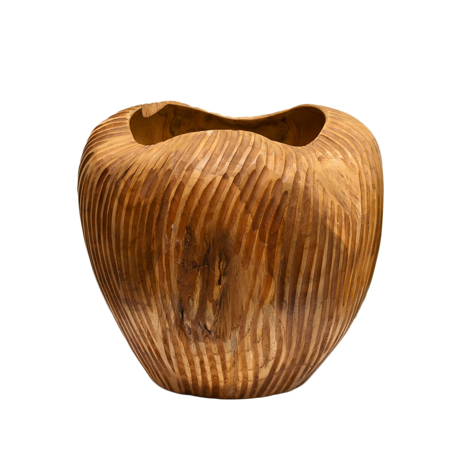 Striped Teak Wood Vase