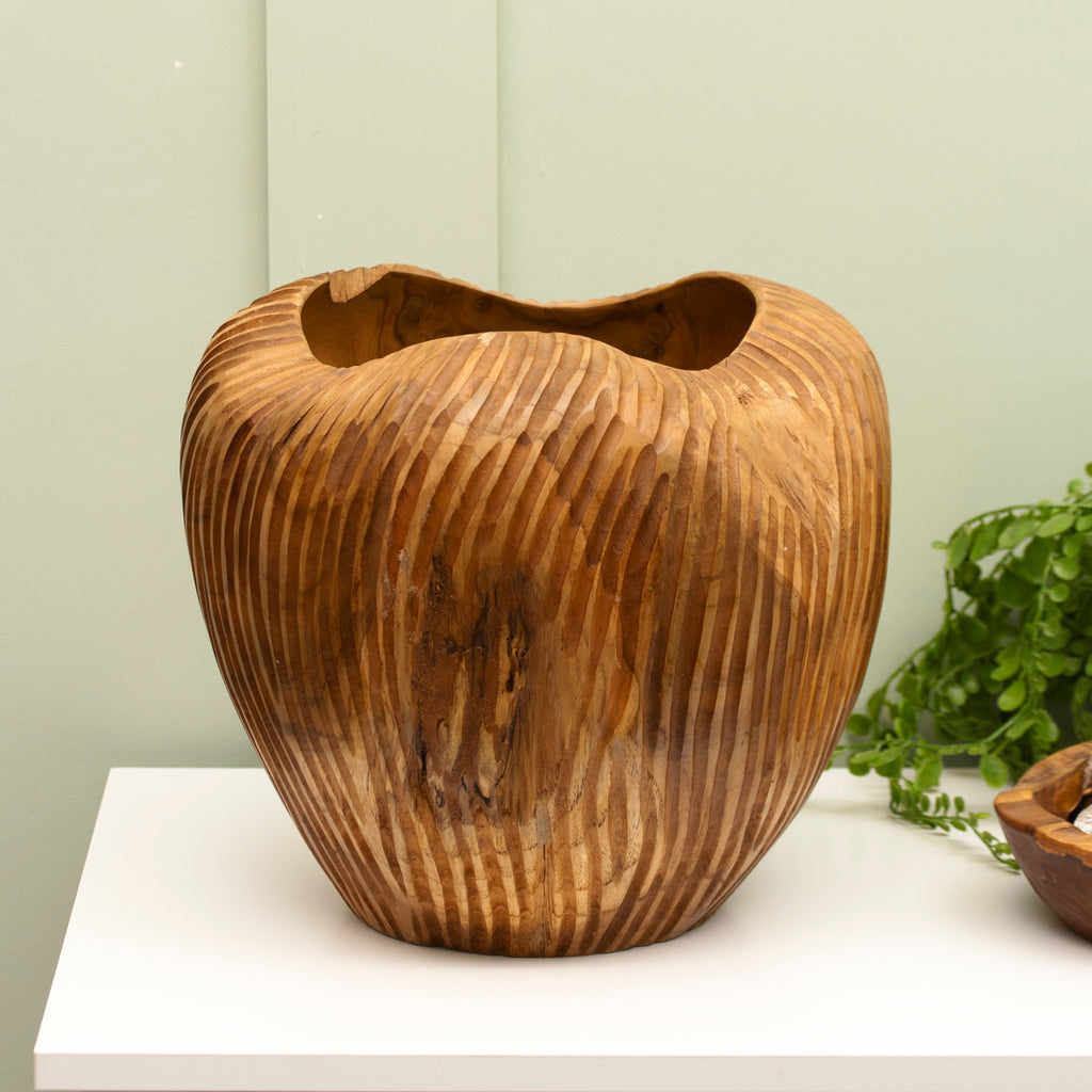 Striped Teak Wood Vase