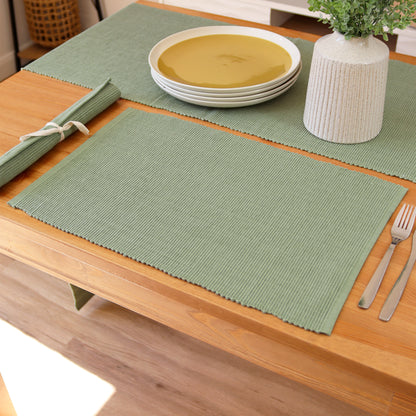 Green Ribbed Cotton Placemats Set Of 4