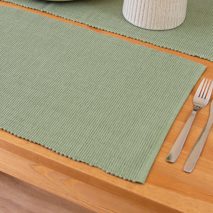 Green Ribbed Cotton Table Runner