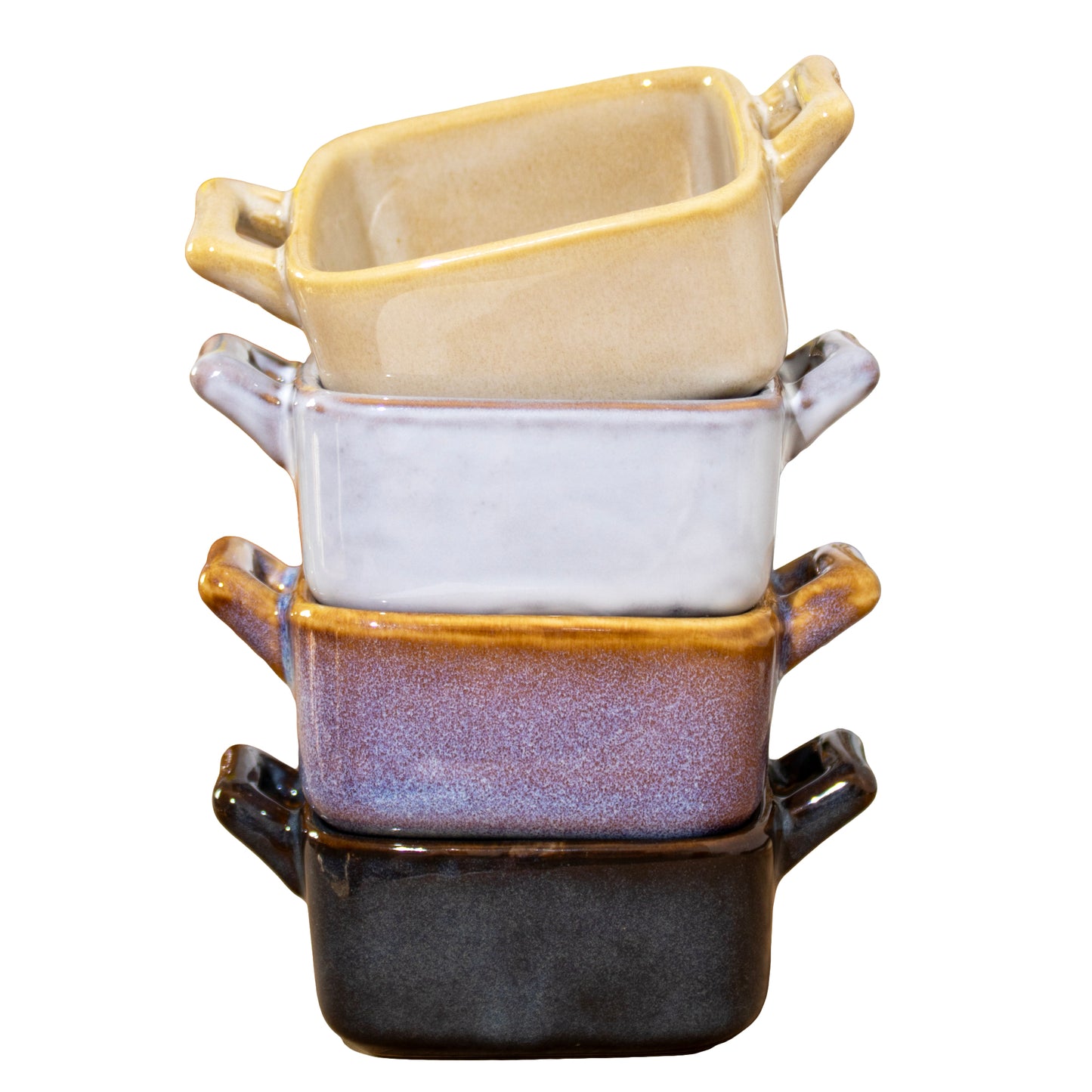 Set Of 4 Dark Mix Reactive Glaze Square Ramekins