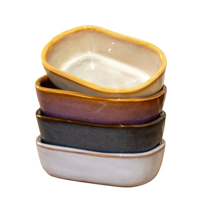 Set Of 4 Reactive Glaze Oval Mini Oven Dishes