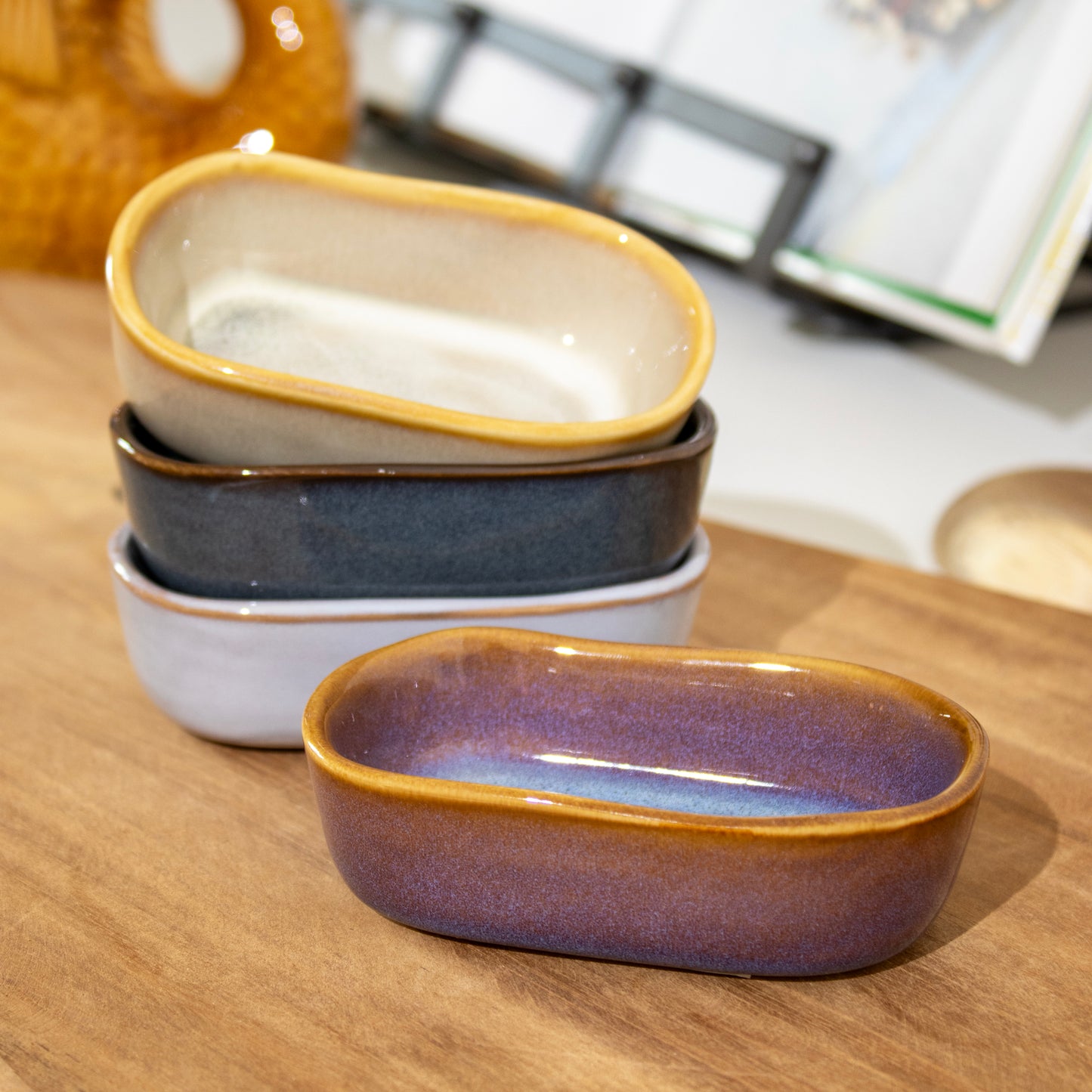 Set Of 4 Reactive Glaze Oval Mini Oven Dishes