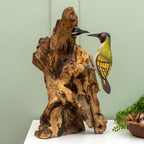 Teak Root Feeding Woodpeckers Sculpture