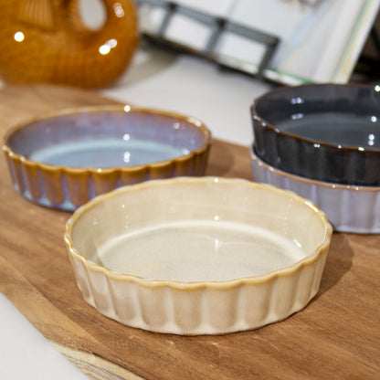 Set Of 4 Dark Mix Reactive Glaze Round Oven Dishes