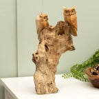 Tawny Owls In Teak Root Tree Sculpture