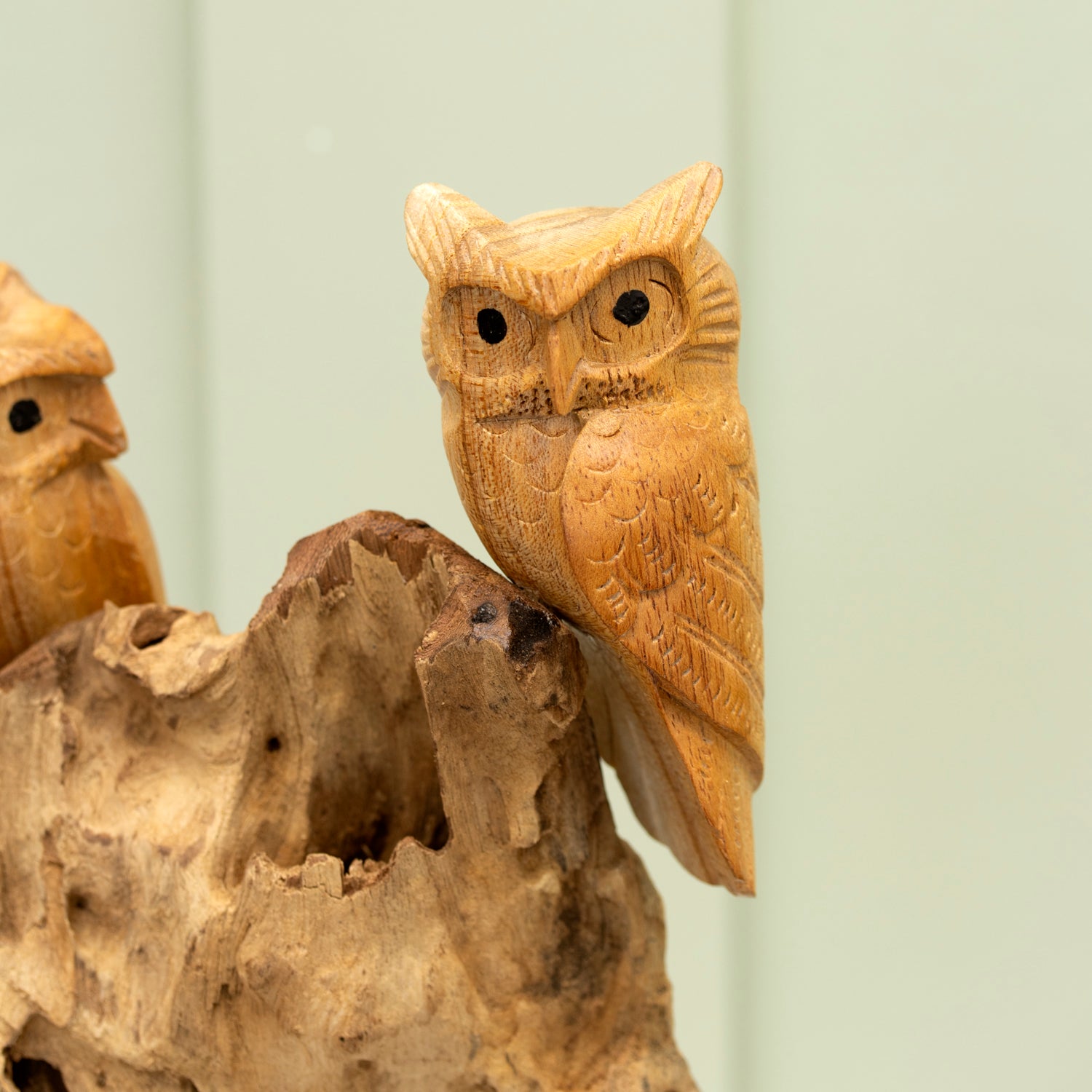 Tawny Owls In Teak Root Tree Sculpture