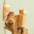 Tawny Owls In Teak Root Tree Sculpture