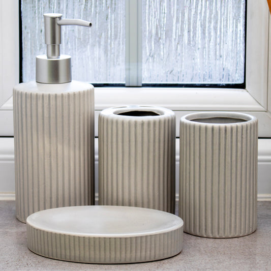 Ribbed Ceramic Set Of 4 Bathroom Accessories