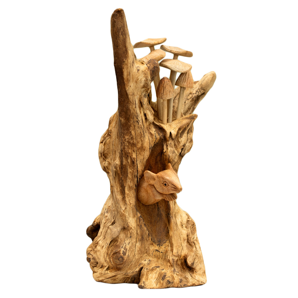 Teak Root Mouse Hiding In The Mushrooms Sculpture
