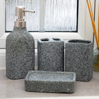 Set Of 4 Cement Look Stoneware Bathroom Accessories