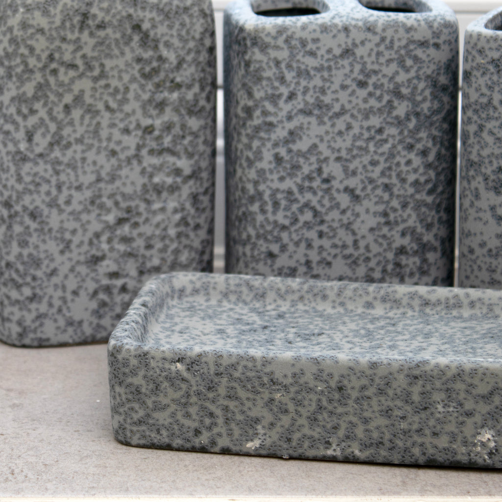 Set Of 4 Cement Look Stoneware Bathroom Accessories