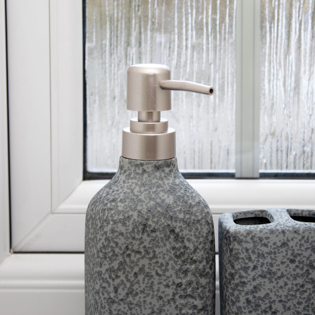 Set Of 4 Cement Look Stoneware Bathroom Accessories