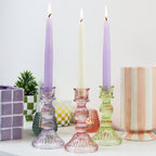 Coloured Ribbed Glass Candlestick Holder Set Of 3
