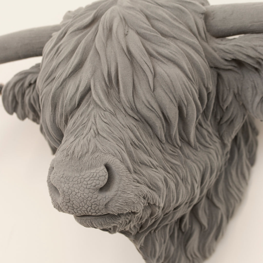 Grey Velvet Highland Cow Head Wall Decor