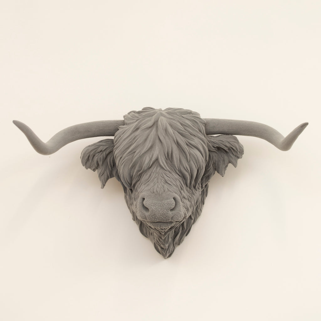 Grey Velvet Highland Cow Head Wall Decor