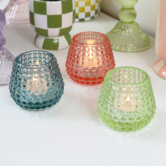 Coloured Bubble Glass Tealight Holder Set Of 3