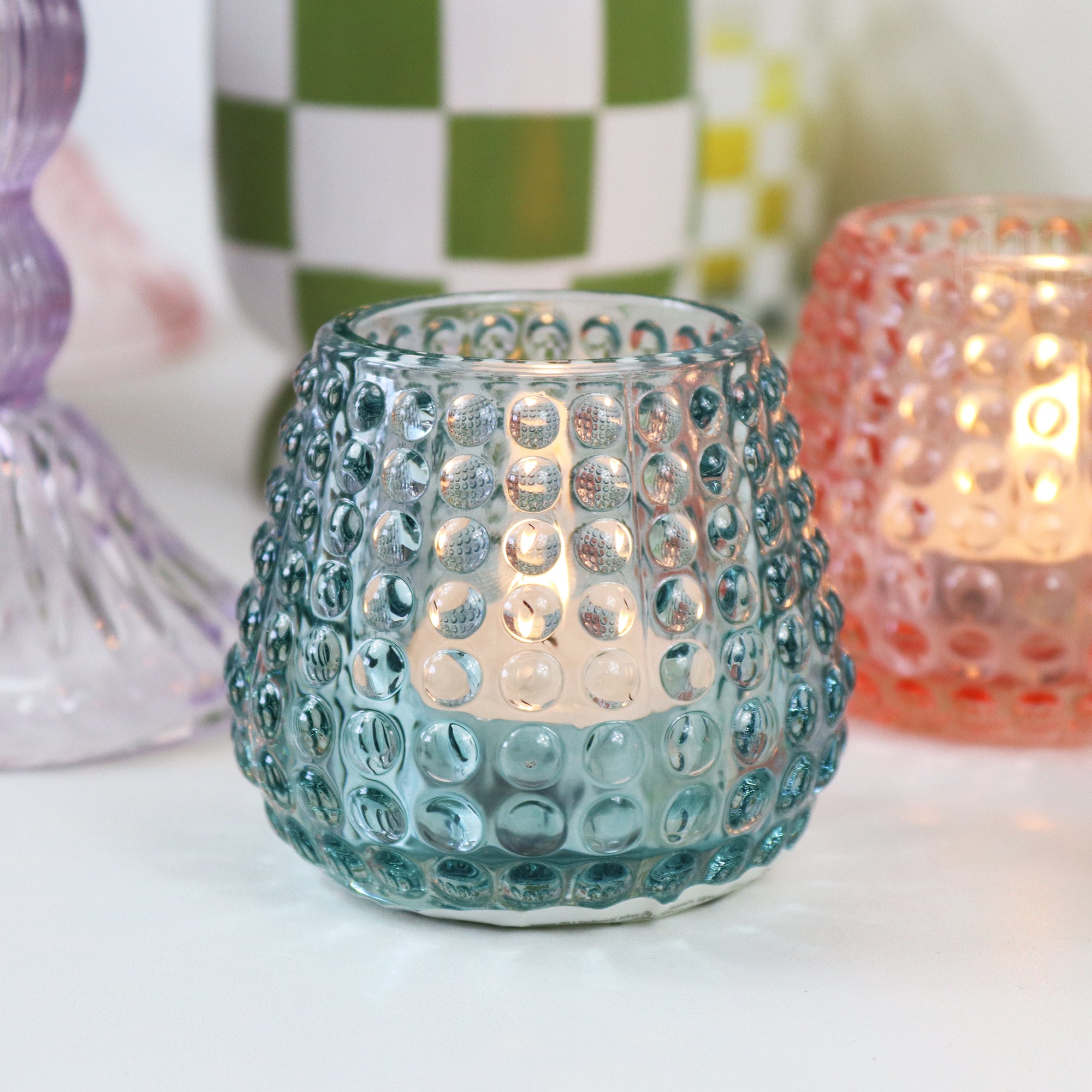Coloured Bubble Glass Tealight Holder Set Of 3