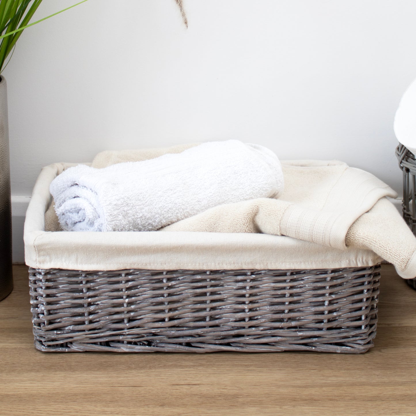 Large Grey Wash Wicker Tray