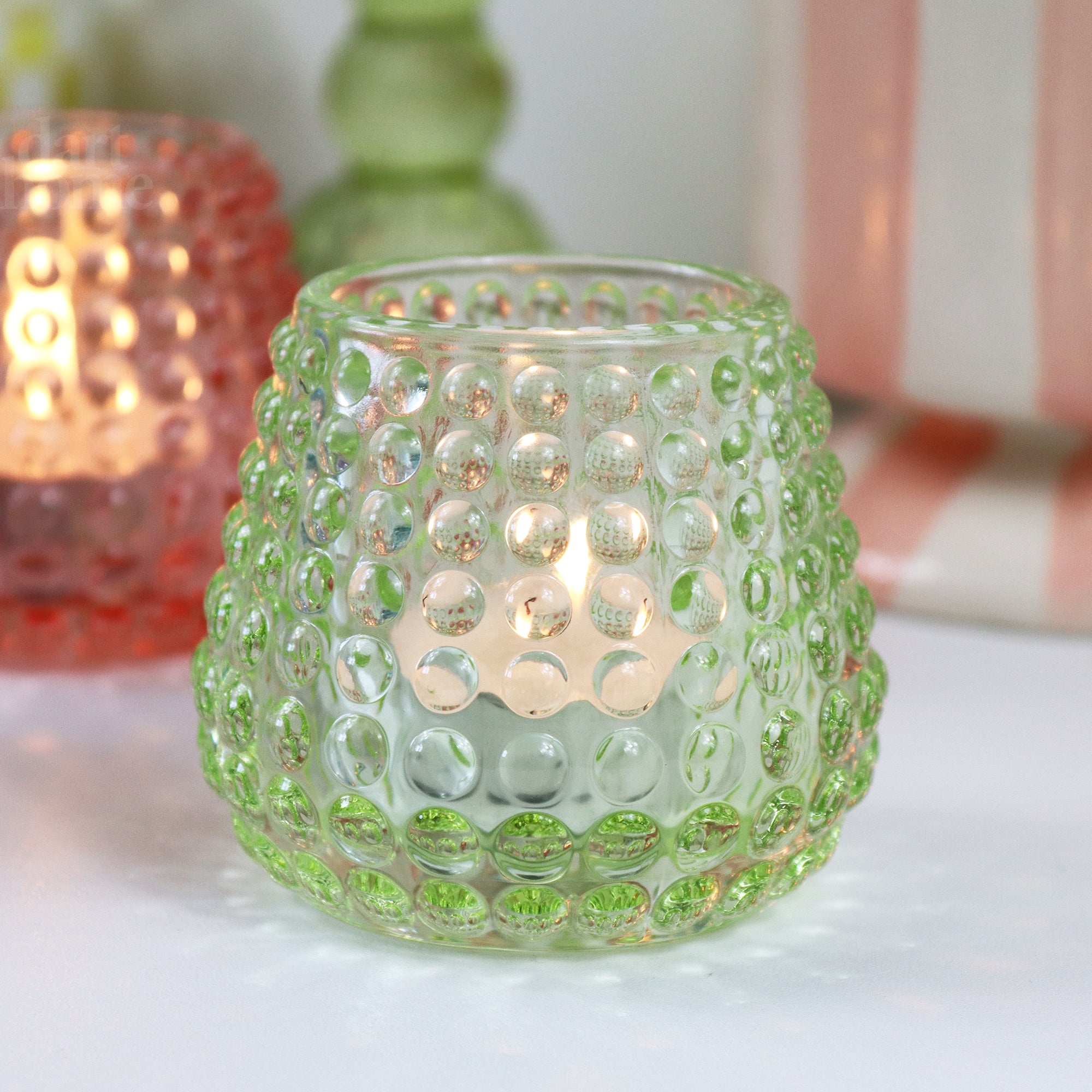 Coloured Bubble Glass Tealight Holder Set Of 3