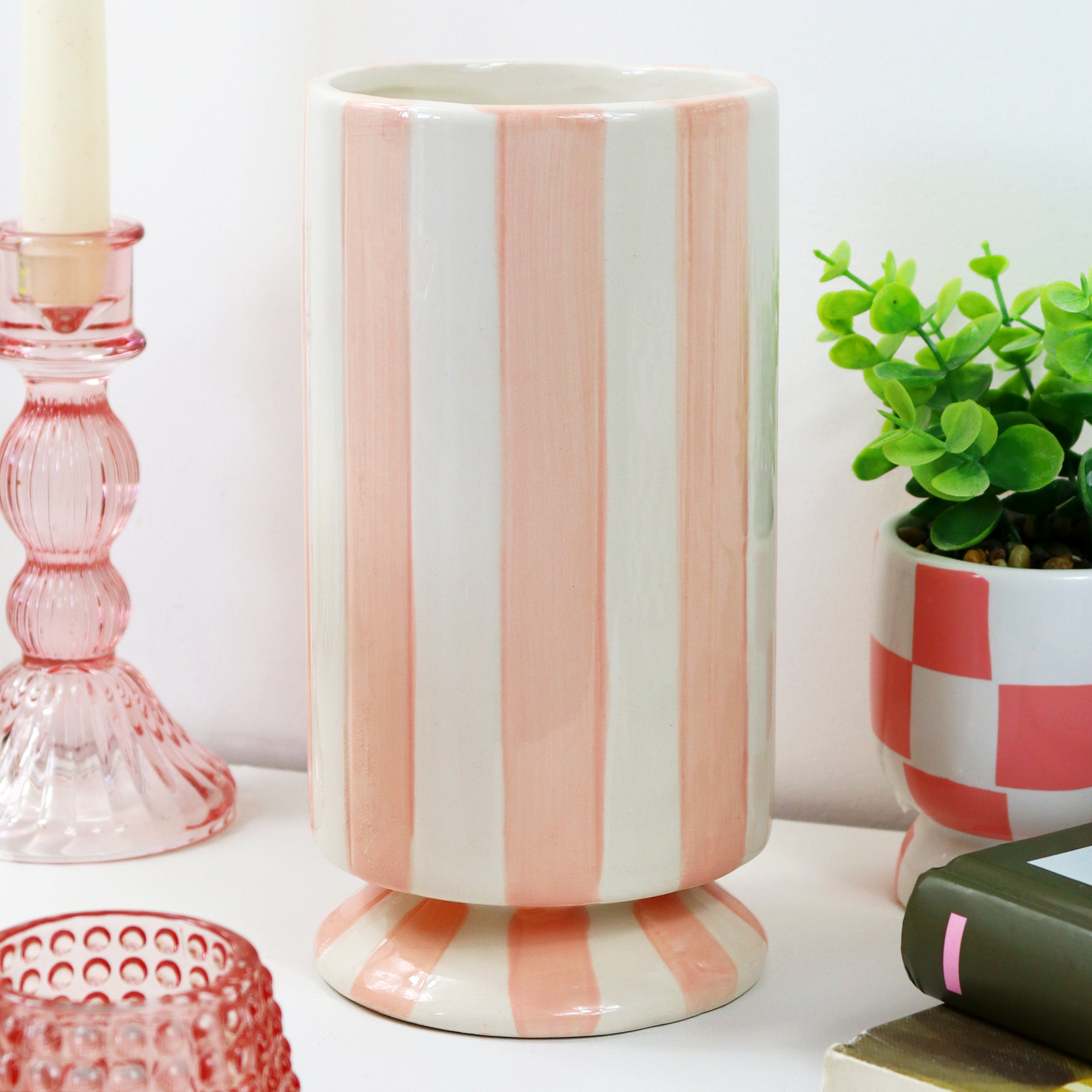 Hand Painted Pink Striped Vase