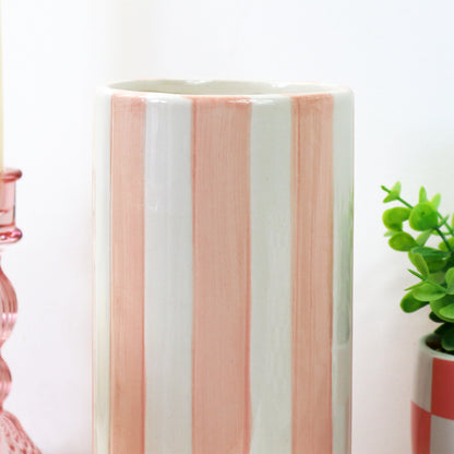 Hand Painted Pink Striped Vase