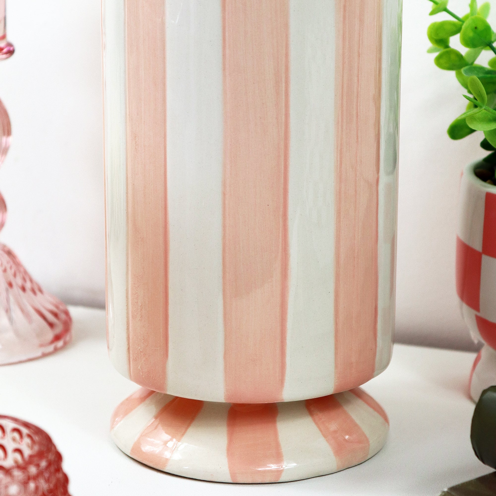 Hand Painted Pink Striped Vase