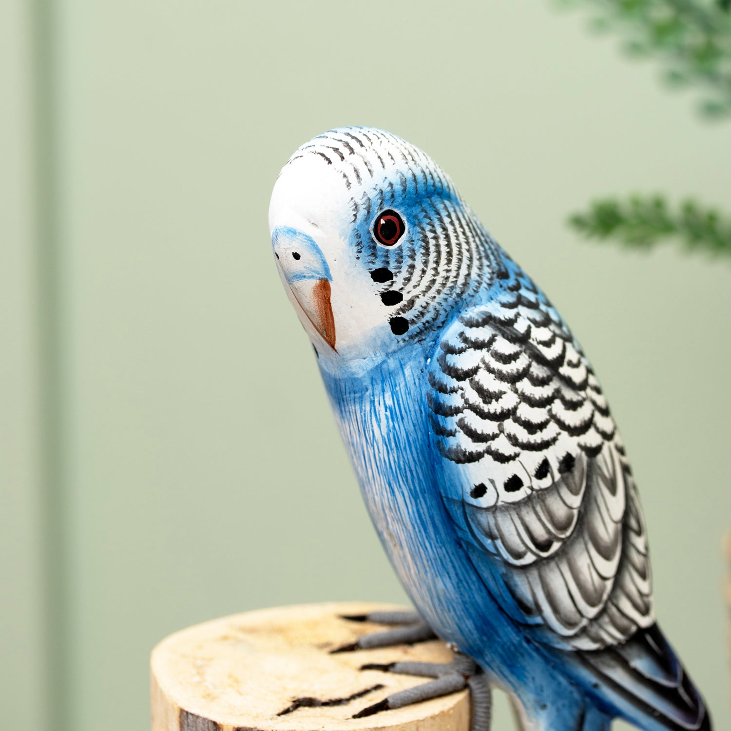 Blue Budgie On Teak Root Perch Ornament