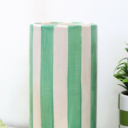 Hand Painted Green Striped Vase