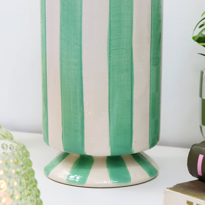 Hand Painted Green Striped Vase
