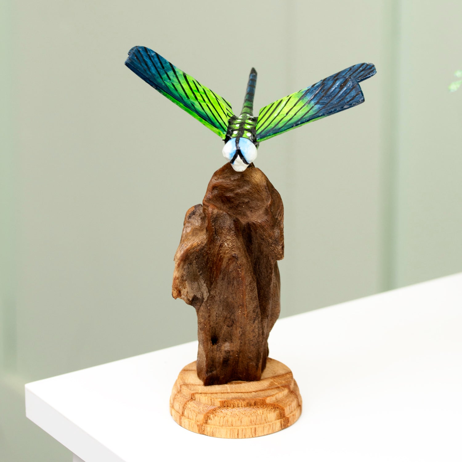 Emperor Dragonfly On Teak Root Base Ornament