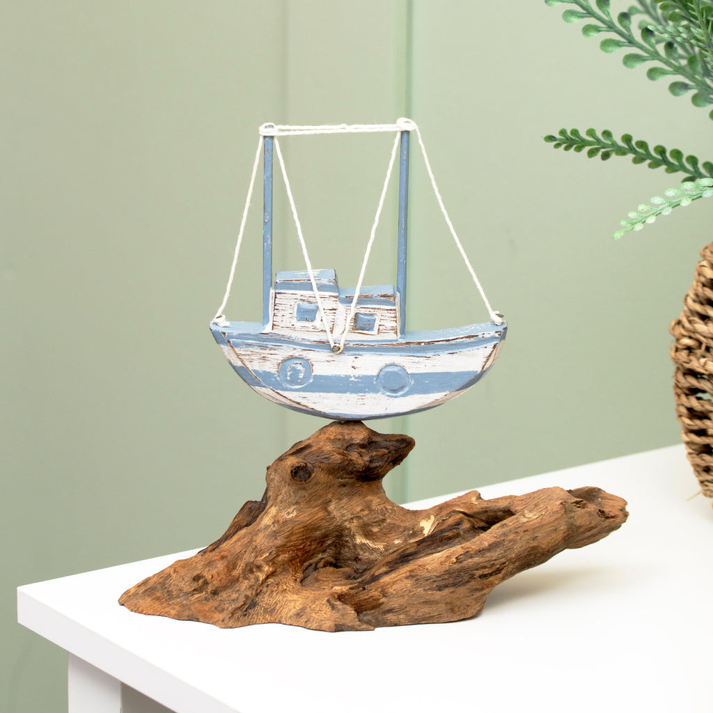 Shipwrecked Sail Boat On Teak Root Rocks Ornament