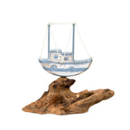 Shipwrecked Sail Boat On Teak Root Rocks Ornament