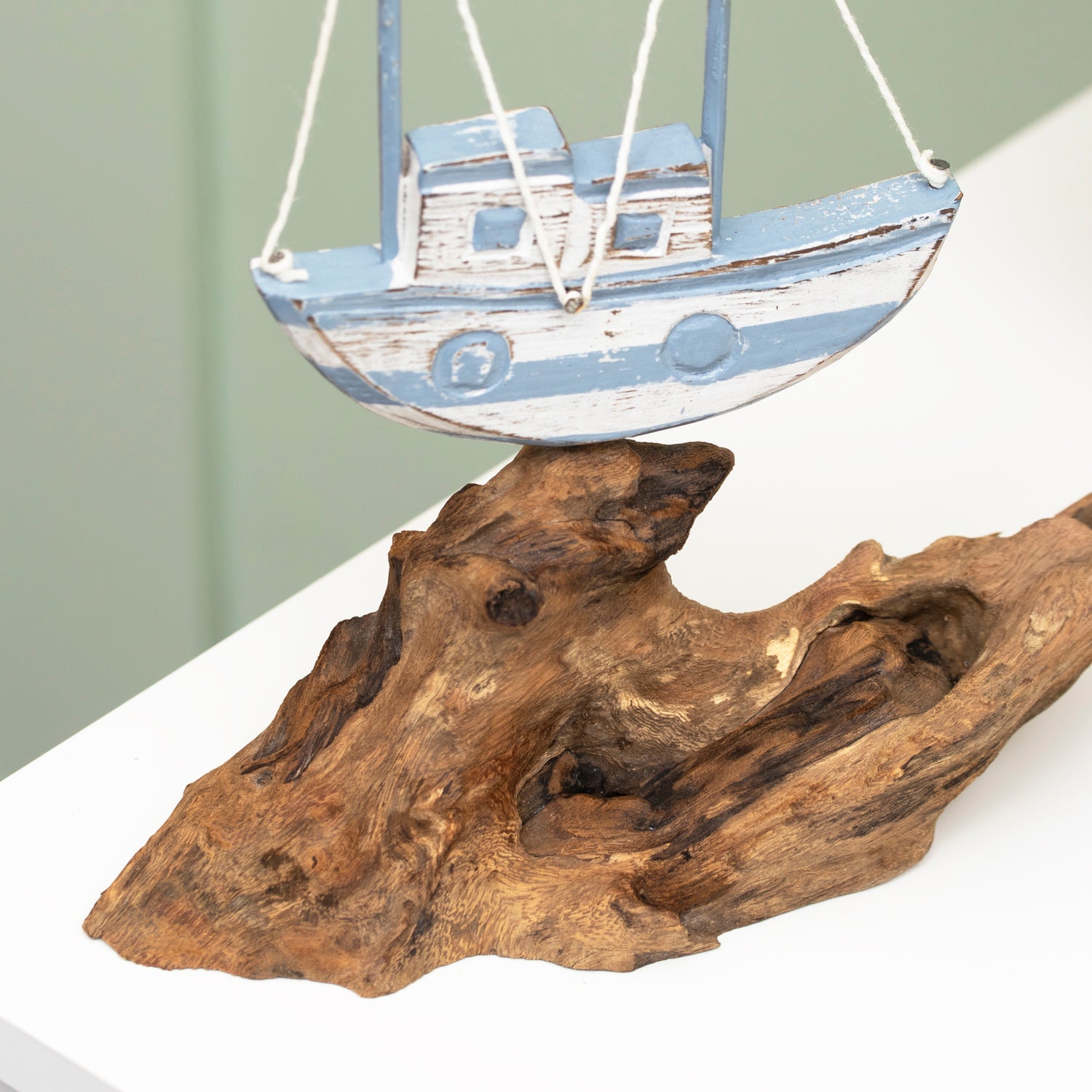 Shipwrecked Sail Boat On Teak Root Rocks Ornament
